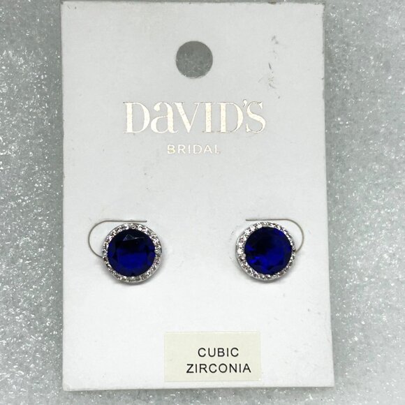 David's Bridal Cubic Zirconia Sapphire Blue Halo Post Earrings NWT - Picture 8 of 8